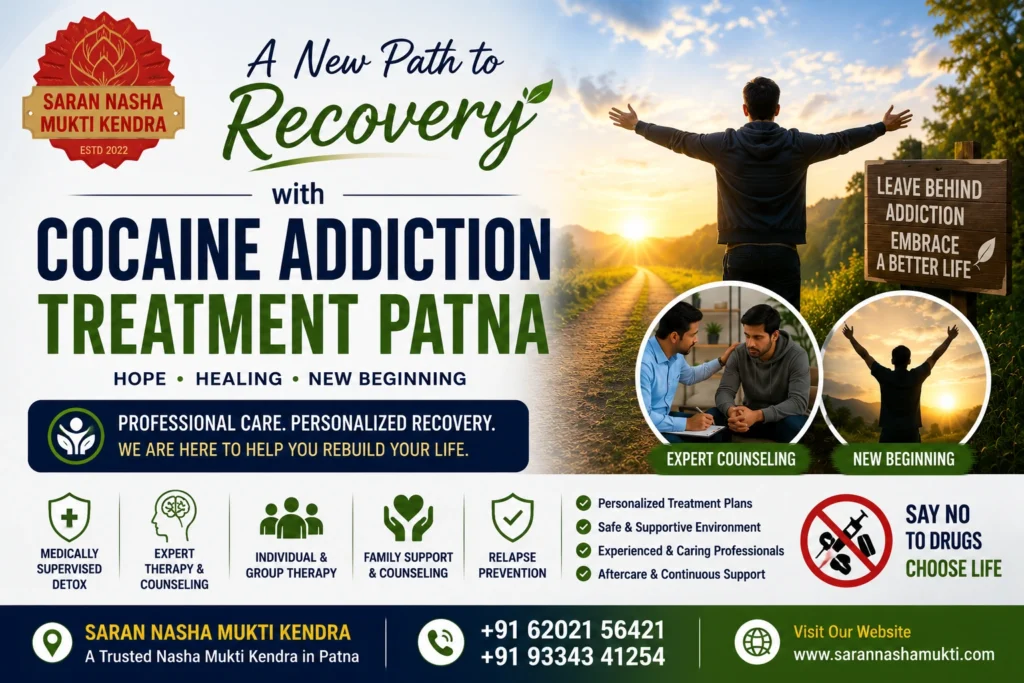 Cocaine Addiction Treatment Patna with professional counseling, rehabilitation, and recovery support.